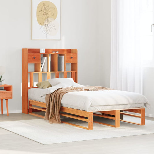 Lit en bois massif avec étagère sans matelas ciré marron 75x190 cm
