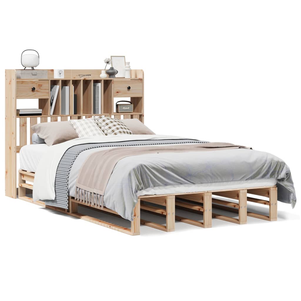 Lit en bois massif avec étagère sans matelas 135x190 cm pinède