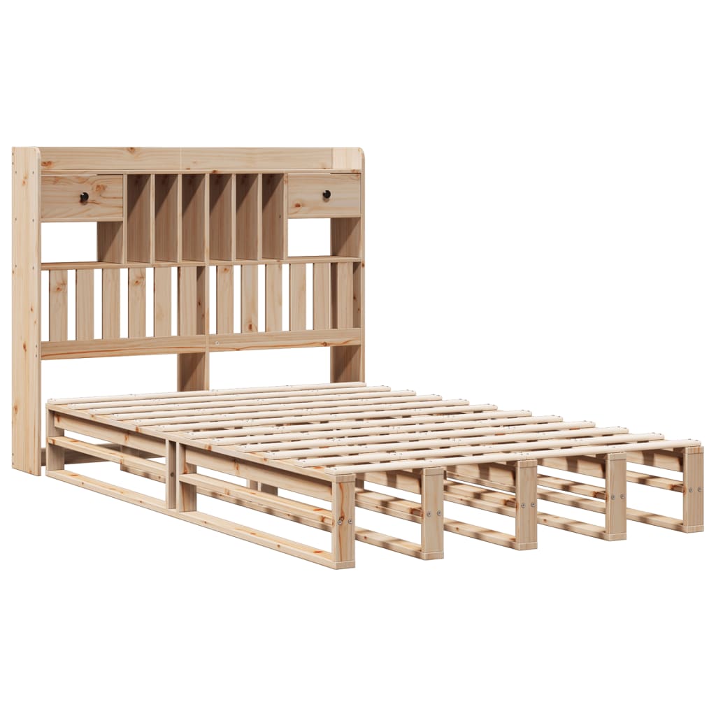 Lit en bois massif avec étagère sans matelas 135x190 cm pinède
