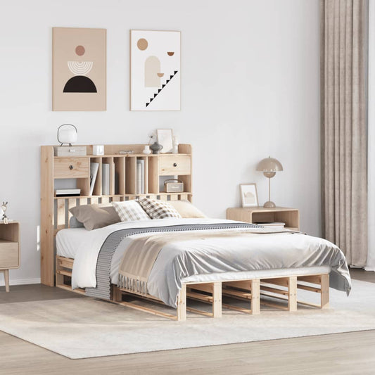 Lit en bois massif avec étagère sans matelas 135x190 cm pinède