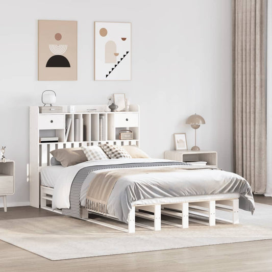 Lit en bois massif avec étagère sans matelas blanc 135x190 cm pin
