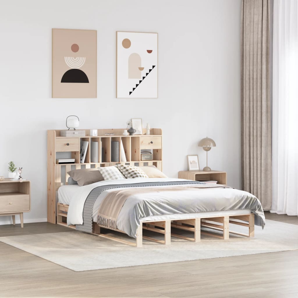 Lit en bois massif avec étagère sans matelas 140x190 cm pinède
