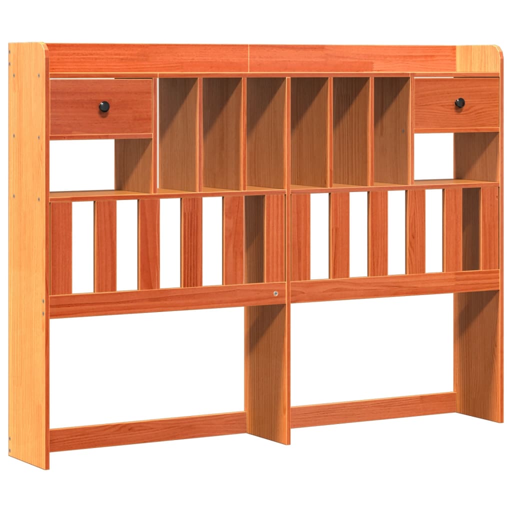 Solid wood bed with shelf without mattress, wax brown, 140x190 cm