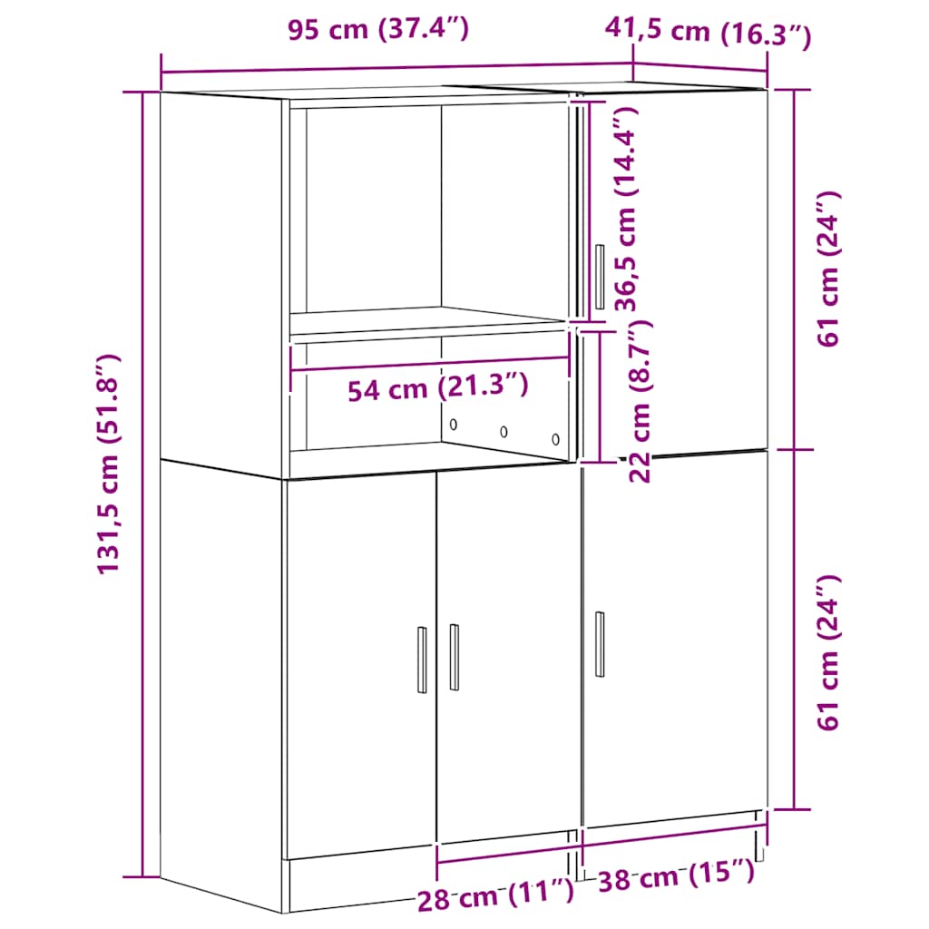 2-tlg. Küchenschrank-Set Räuchereiche Holzwerkstoff