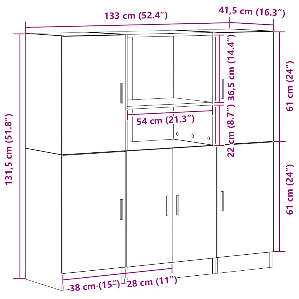 3-tlg. Küchenschrank-Set Betongrau Holzwerkstoff