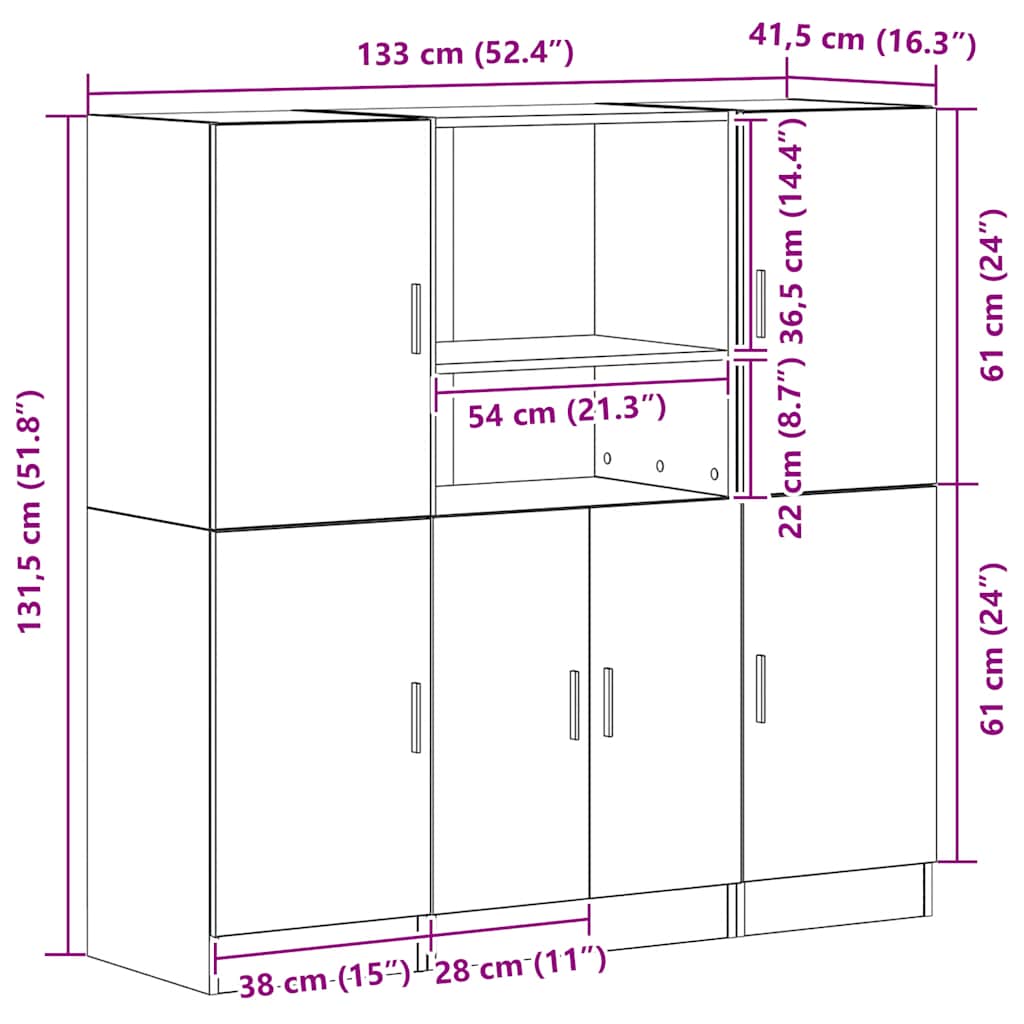 3-tlg. Küchenschrank-Set Altholz-Optik Holzwerkstoff