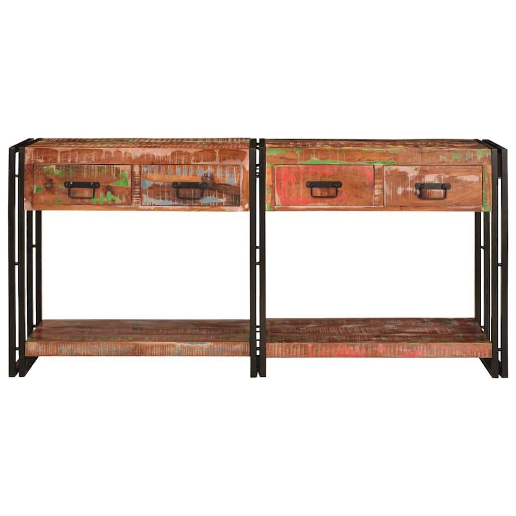 Ensemble de 2 consoles avec tiroirs, en bois massif recyclé coloré