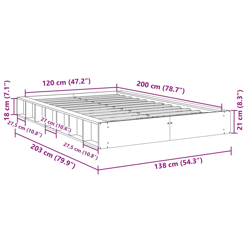 Massivholzbett ohne Matratze 120x200 cm Eichenholz