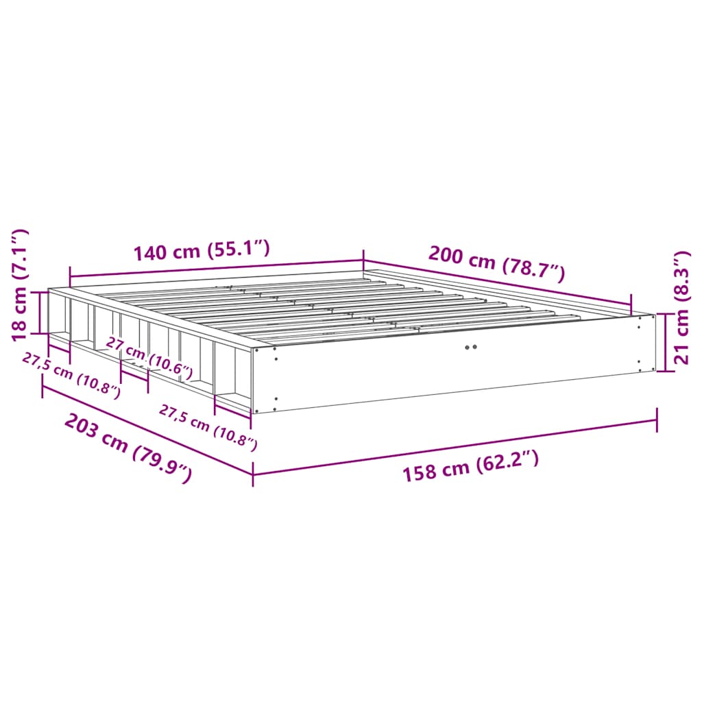 Massivholzbett ohne Matratze 140x200 cm Eichenholz