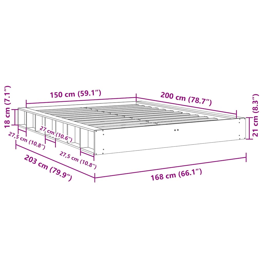 Massivholzbett ohne Matratze 150x200 cm Eichenholz