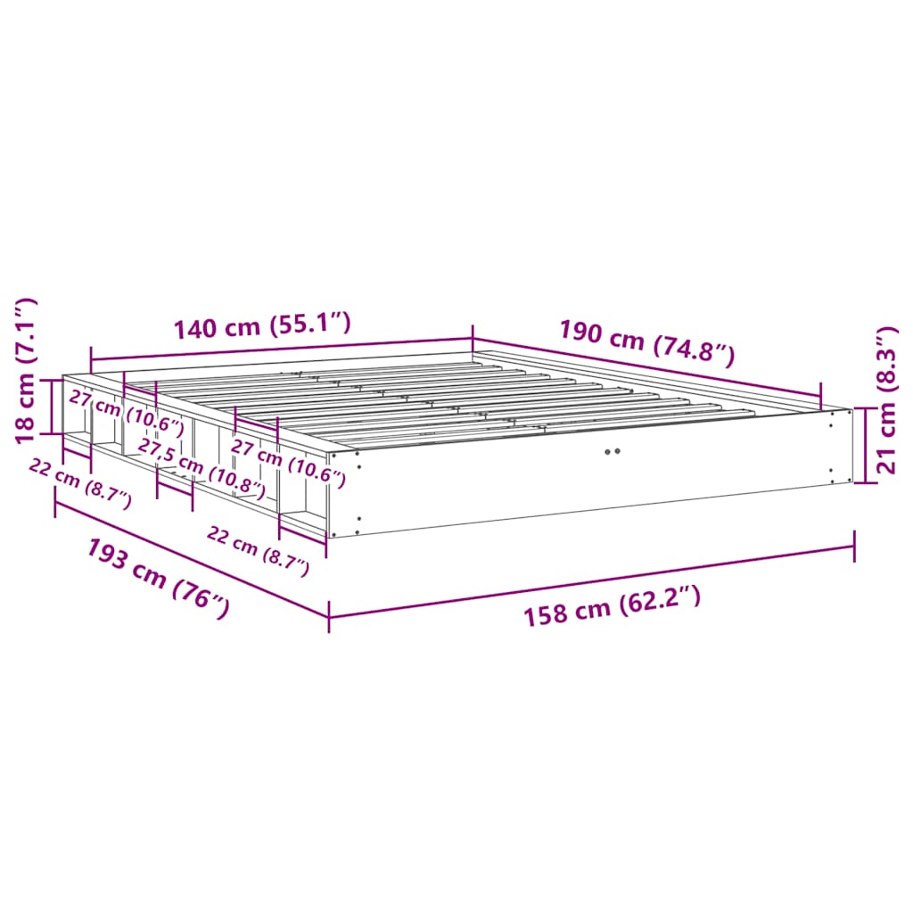 Massivholzbett ohne Matratze 140x190 cm Eichenholz