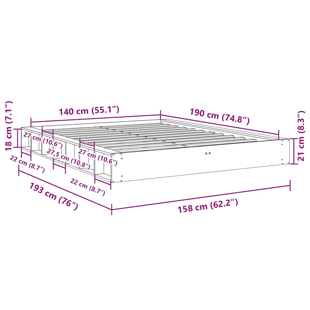 Massivholzbett ohne Matratze 140x190 cm Eichenholz
