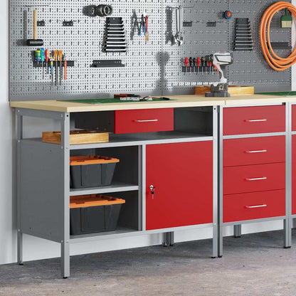 Werkbank mit Schubladen mit Regal Rot und Grau 100 x 55 x 85 cm