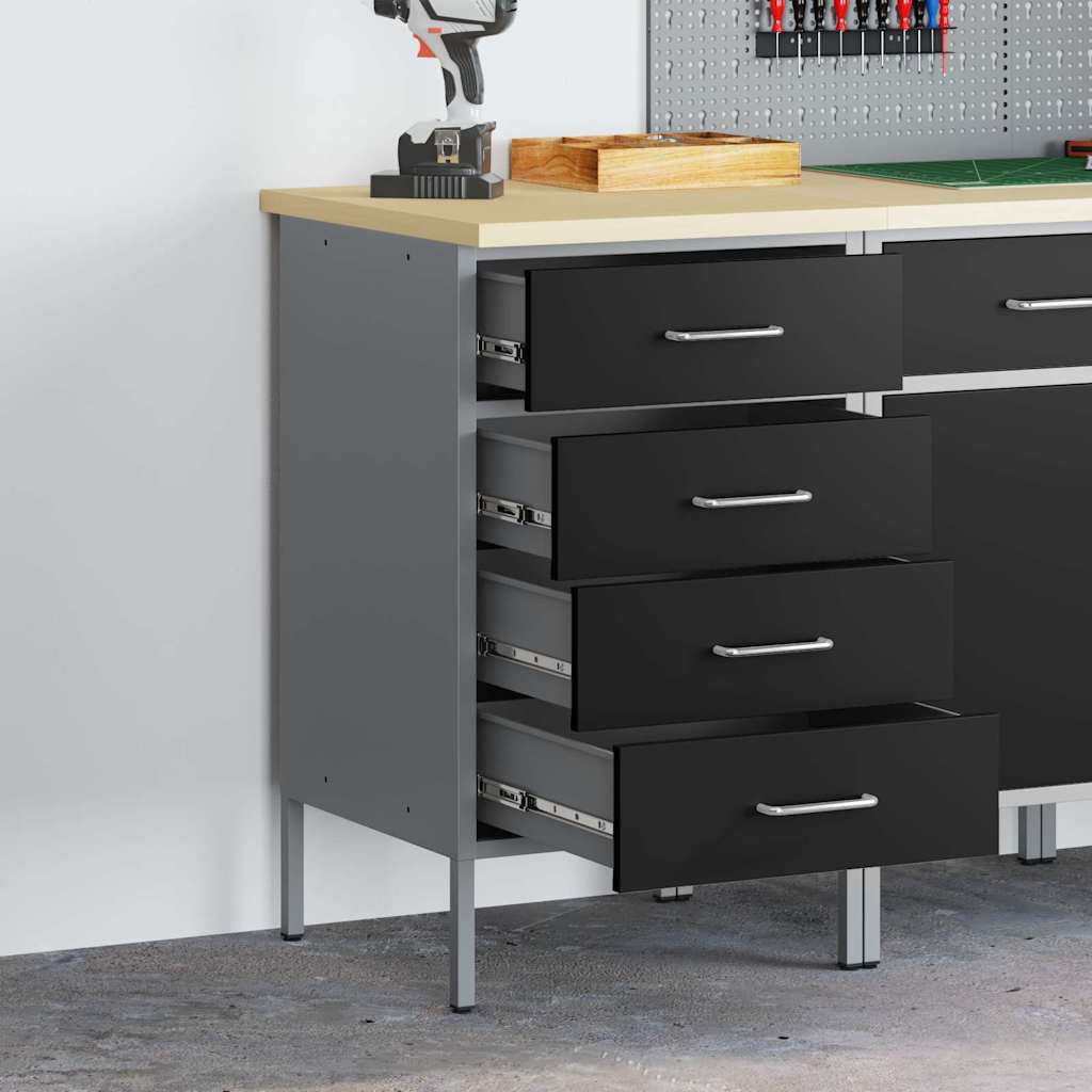 Werkbank mit Schubladen Schwarz und Grau 50 x 55 x 85 cm