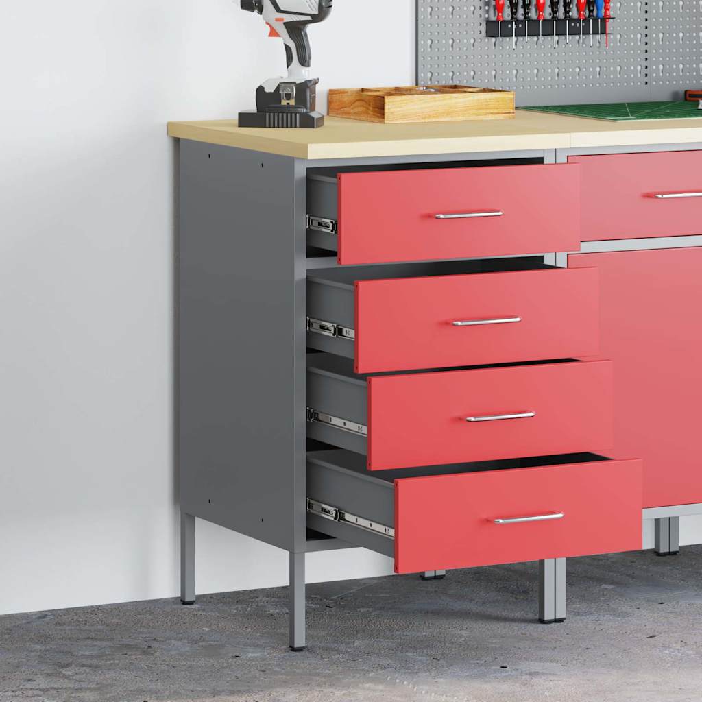 Werkbank Rot und Grau 50 x 55 x 85 cm Ingenieure Holz und Stahl