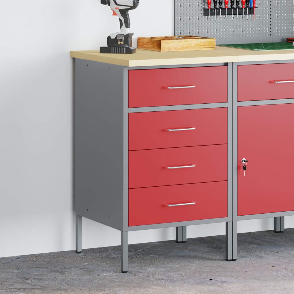 Werkbank Rot und Grau 50 x 55 x 85 cm Ingenieure Holz und Stahl