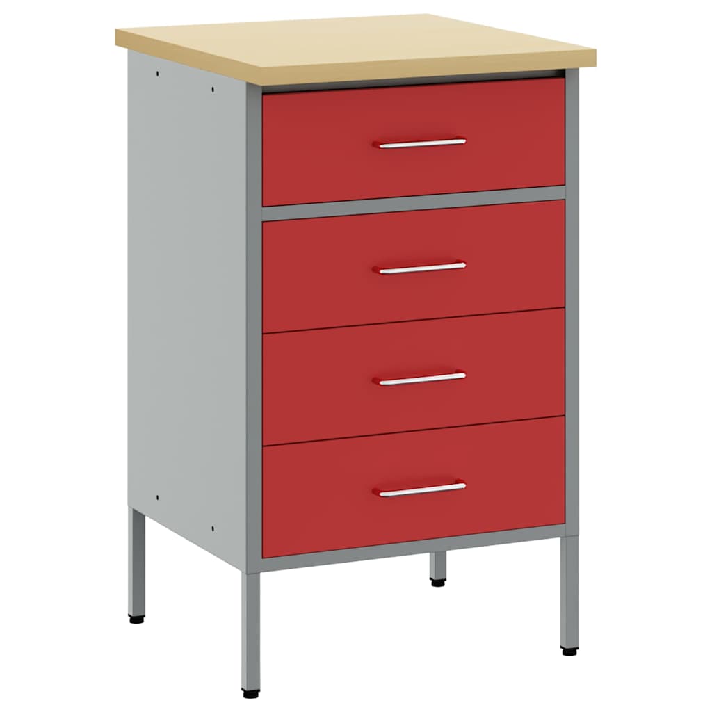 Werkbank Rot und Grau 50 x 55 x 85 cm Ingenieure Holz und Stahl