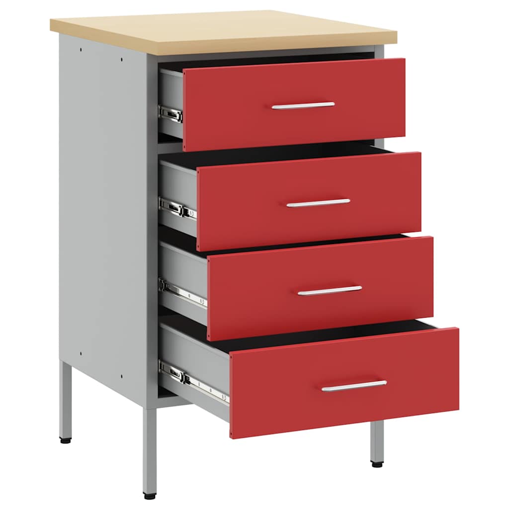 Werkbank Rot und Grau 50 x 55 x 85 cm Ingenieure Holz und Stahl