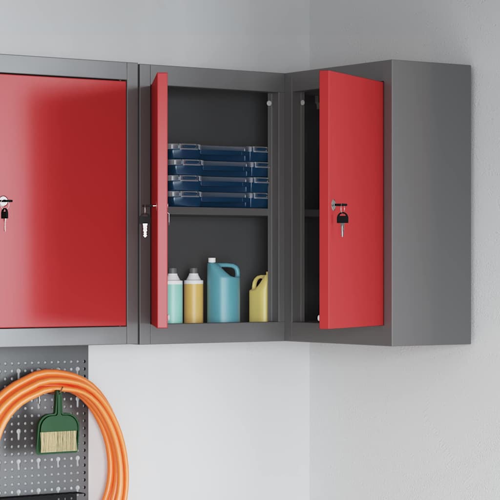 Werkzeugschrank mit Regal Rot und Grau 50 x 20 x 55 cm Stahl