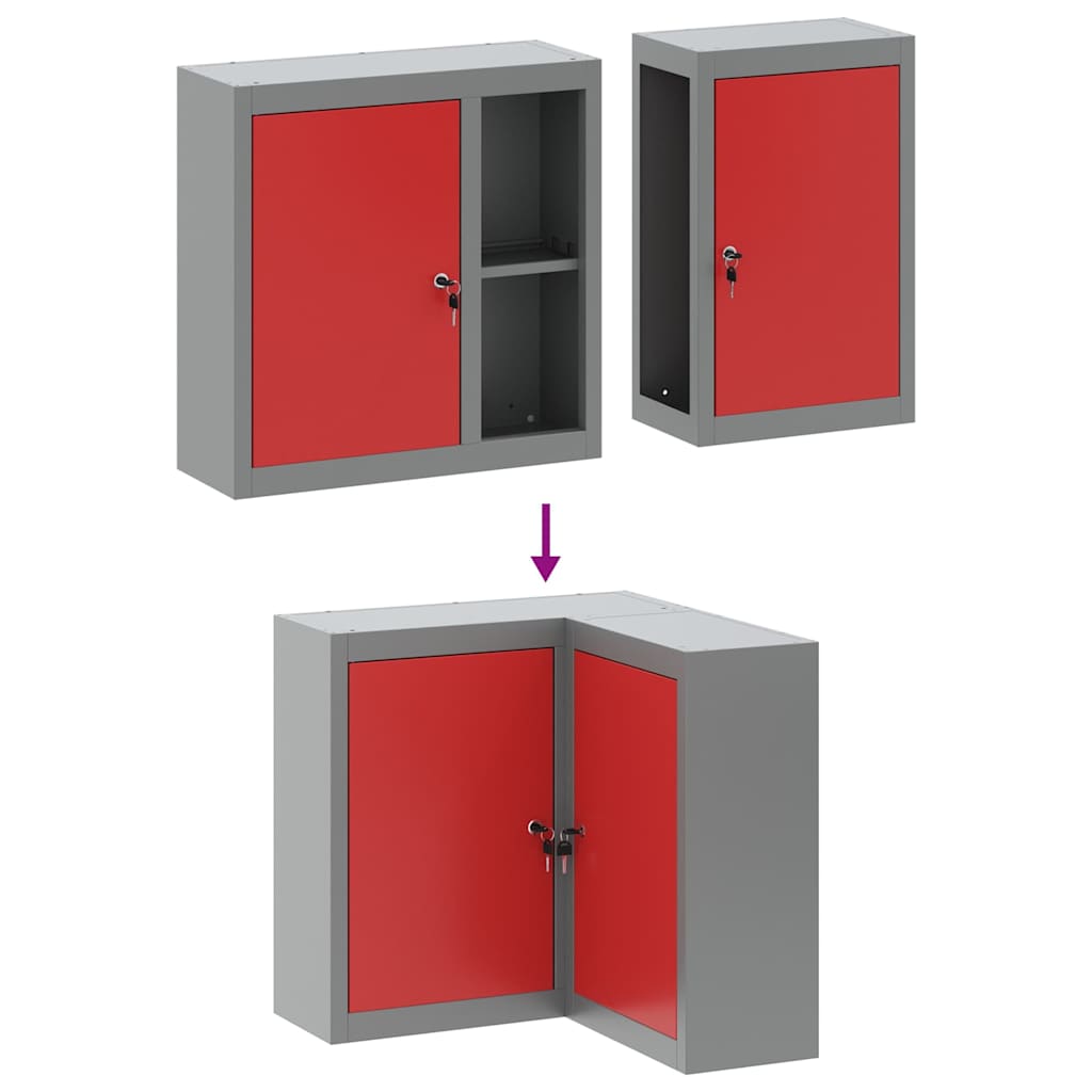 Werkzeugschrank mit Regal Rot und Grau 50 x 20 x 55 cm Stahl