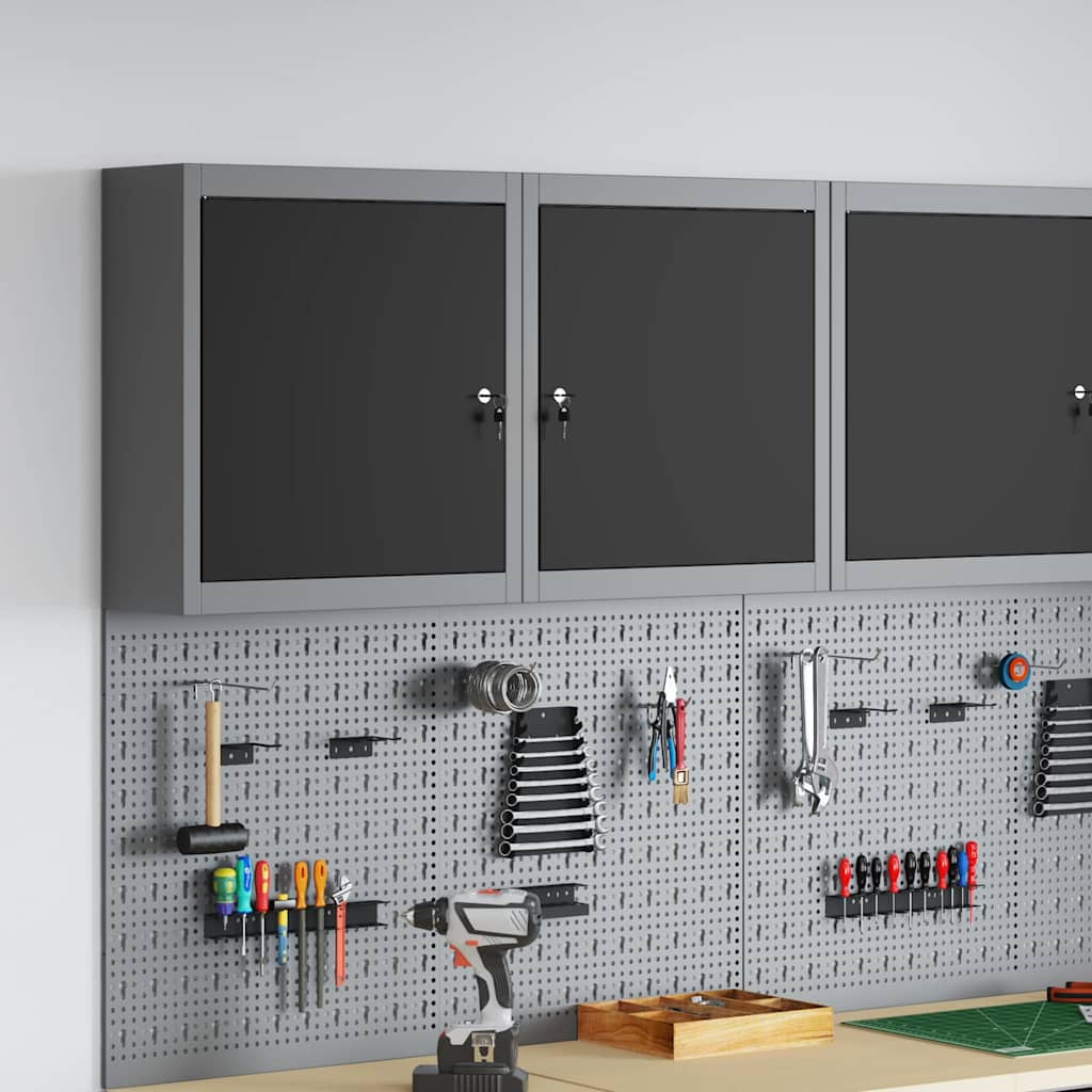 Werkzeugschrank Schwarz und Grau 50 x 20 x 55 cm Stahl