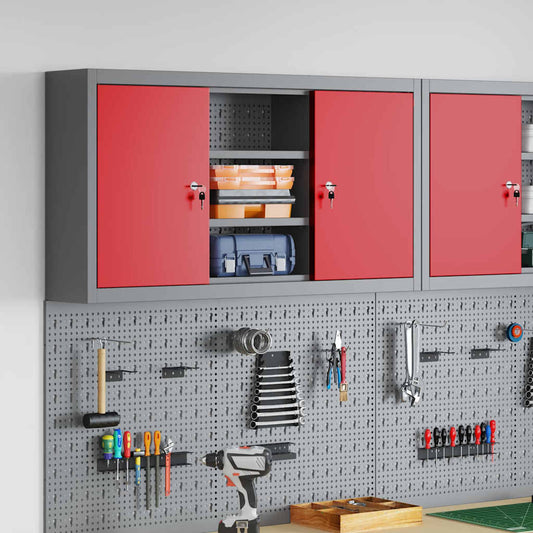 Werkzeugschrank mit Regal Rot und Grau 100 x 20 x 55 cm