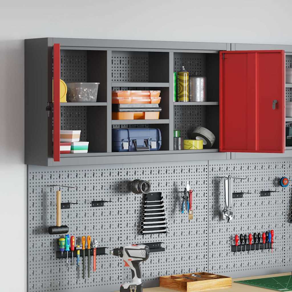 Werkzeugschrank mit Regal Rot und Grau 100 x 20 x 55 cm
