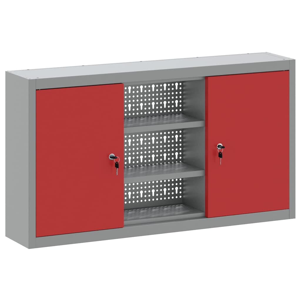 Werkzeugschrank mit Regal Rot und Grau 100 x 20 x 55 cm