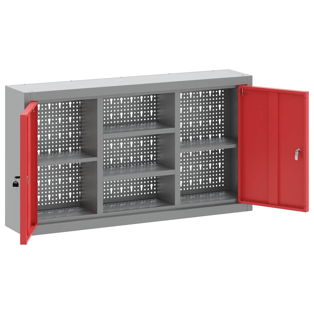 Werkzeugschrank mit Regal Rot und Grau 100 x 20 x 55 cm