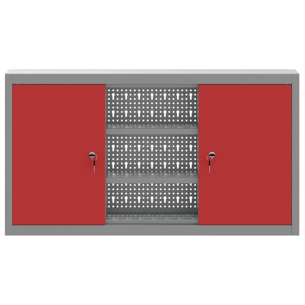 Werkzeugschrank mit Regal Rot und Grau 100 x 20 x 55 cm