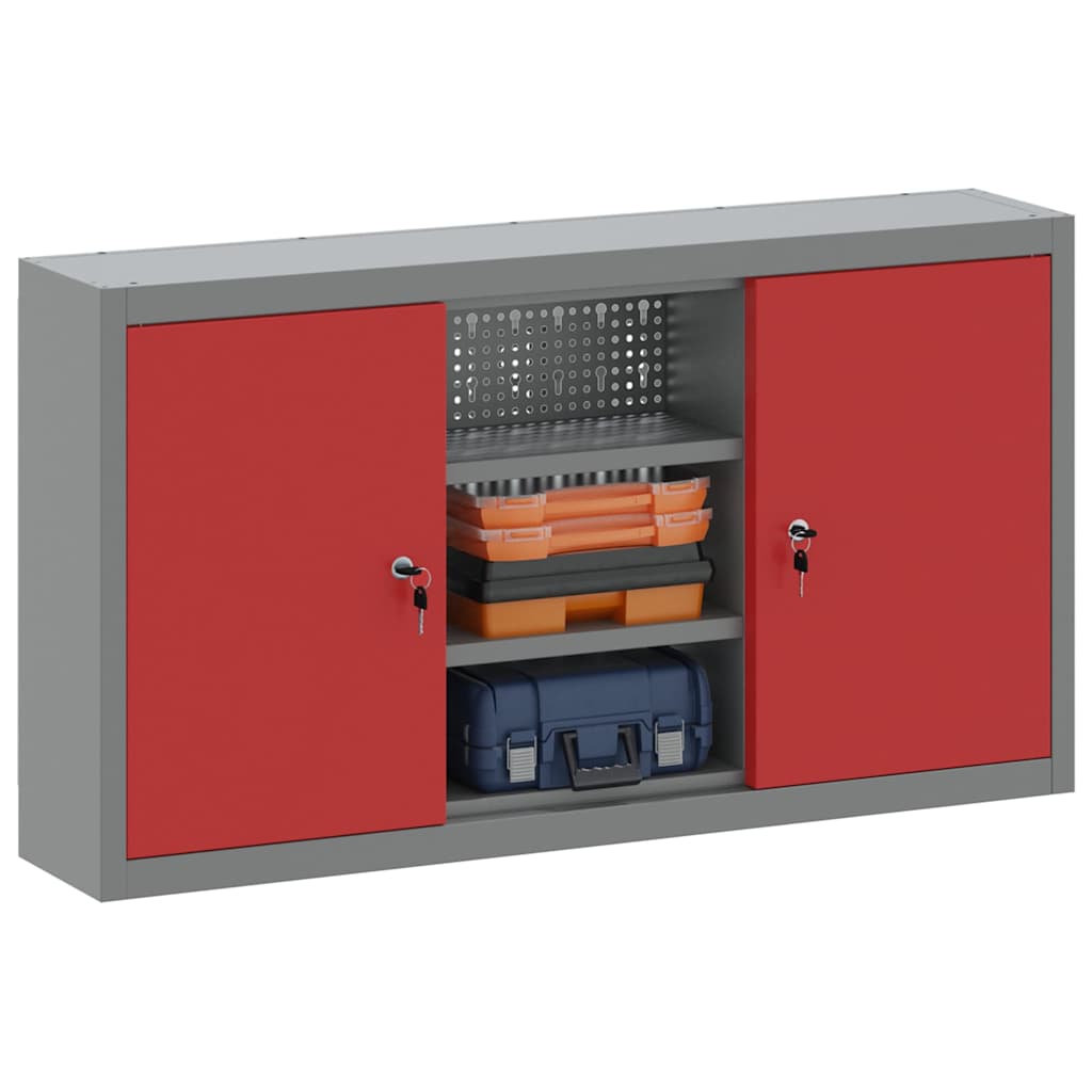Werkzeugschrank mit Regal Rot und Grau 100 x 20 x 55 cm