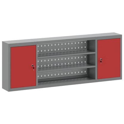 Werkzeugschrank mit Regal Rot und Grau 150 x 20 x 55 cm Stahl