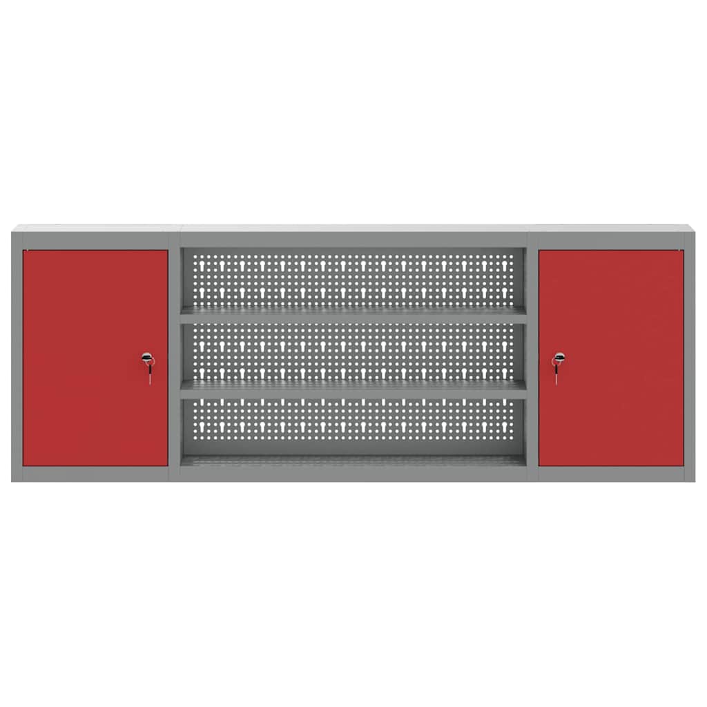 Werkzeugschrank mit Regal Rot und Grau 150 x 20 x 55 cm Stahl
