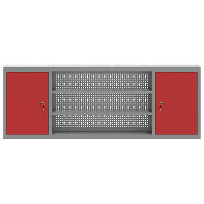 Werkzeugschrank mit Regal Rot und Grau 150 x 20 x 55 cm Stahl