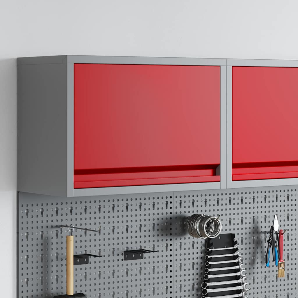 Werkzeugschrank mit Speicher Rot und Grau 50 x 25 x 35 cm Stahl