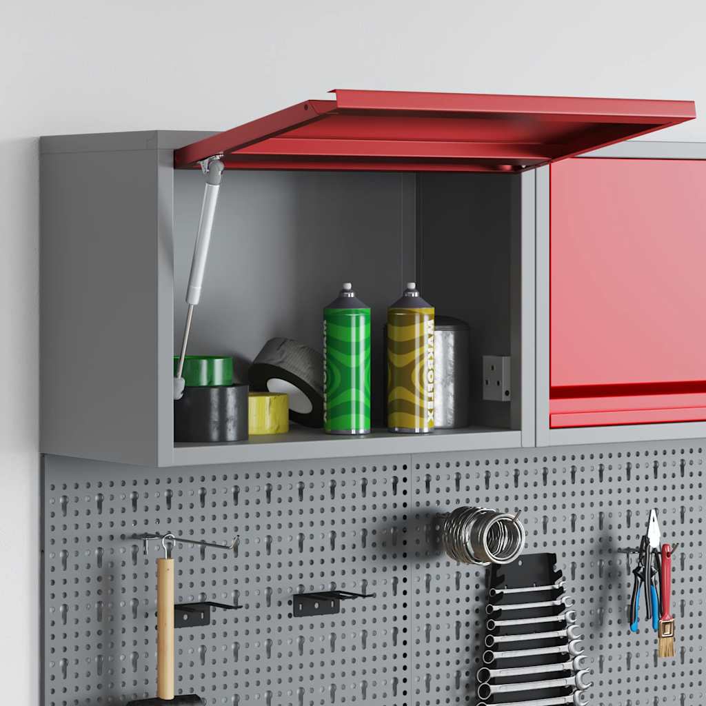 Werkzeugschrank mit Speicher Rot und Grau 50 x 25 x 35 cm Stahl