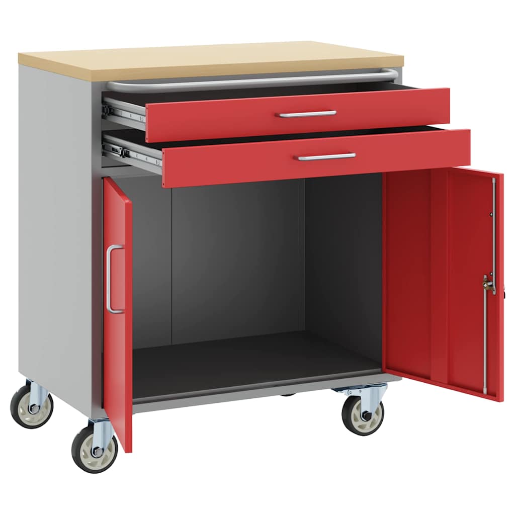 Trolley Rolling Workbench Mit Rad Rot und Grau 75 x 45 x 85 cm