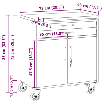 Trolley Rolling Workbench Mit Rad Rot und Grau 75 x 45 x 85 cm