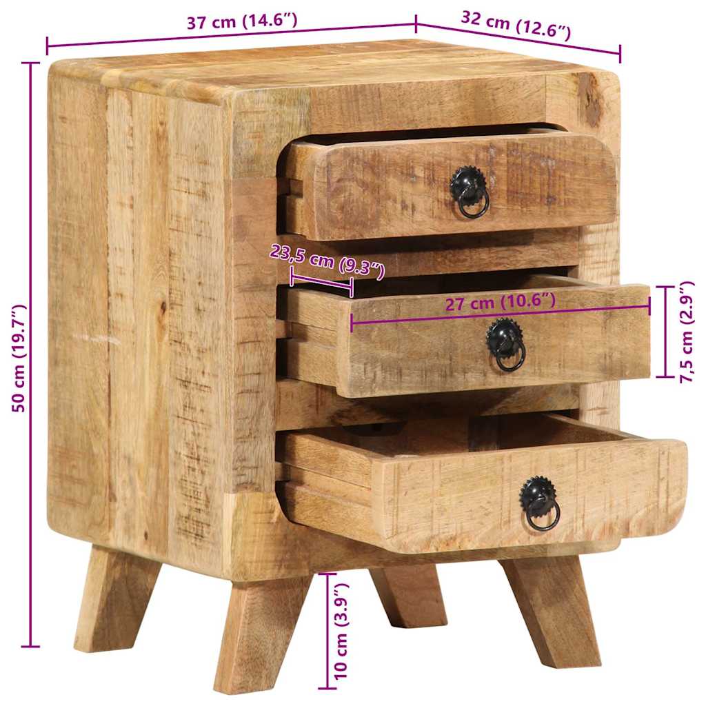 Nachttisch 37x32x50 cm Raues Massivholz Mango