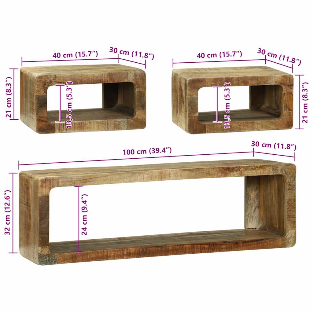 TV-Schrankset 3 stk. Braun 100 x 30 x 32 cm Massivholz Mango