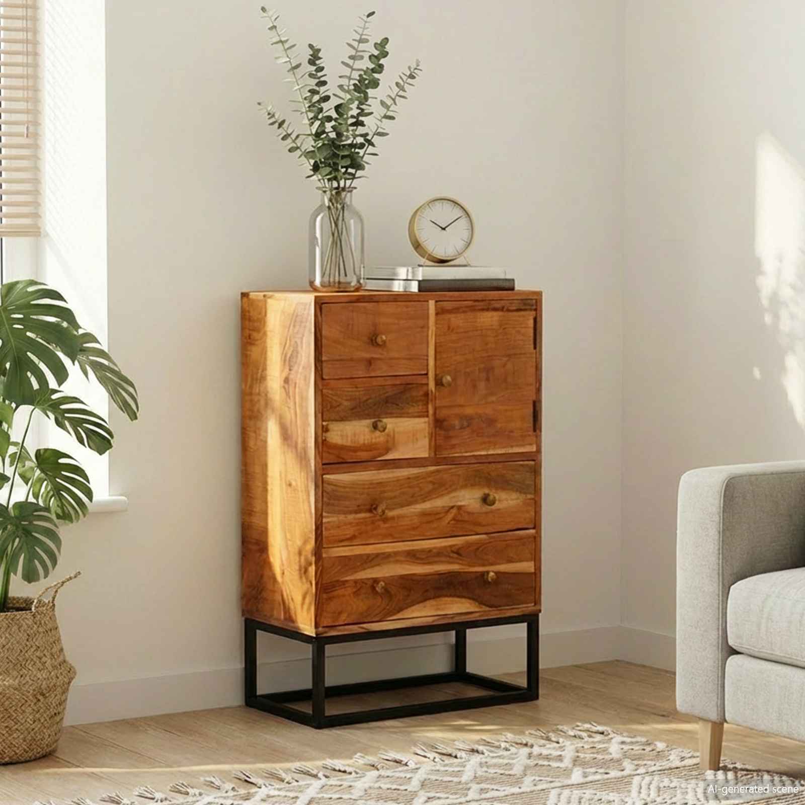 Schubladenkommode Natur 55 x 30 x 90 cm Massivholz Akazie