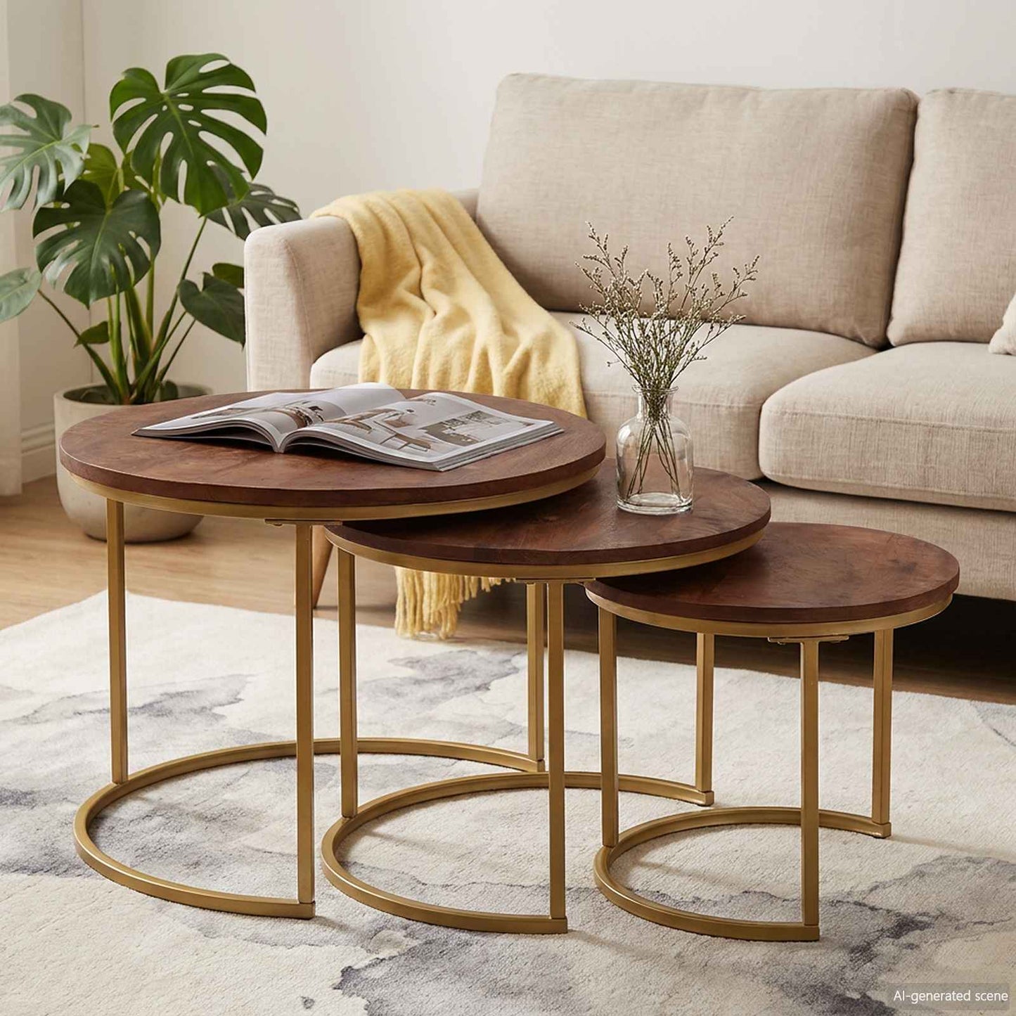 Nesting-Couchtische 3 pcs Solid Mango Wood and Steel