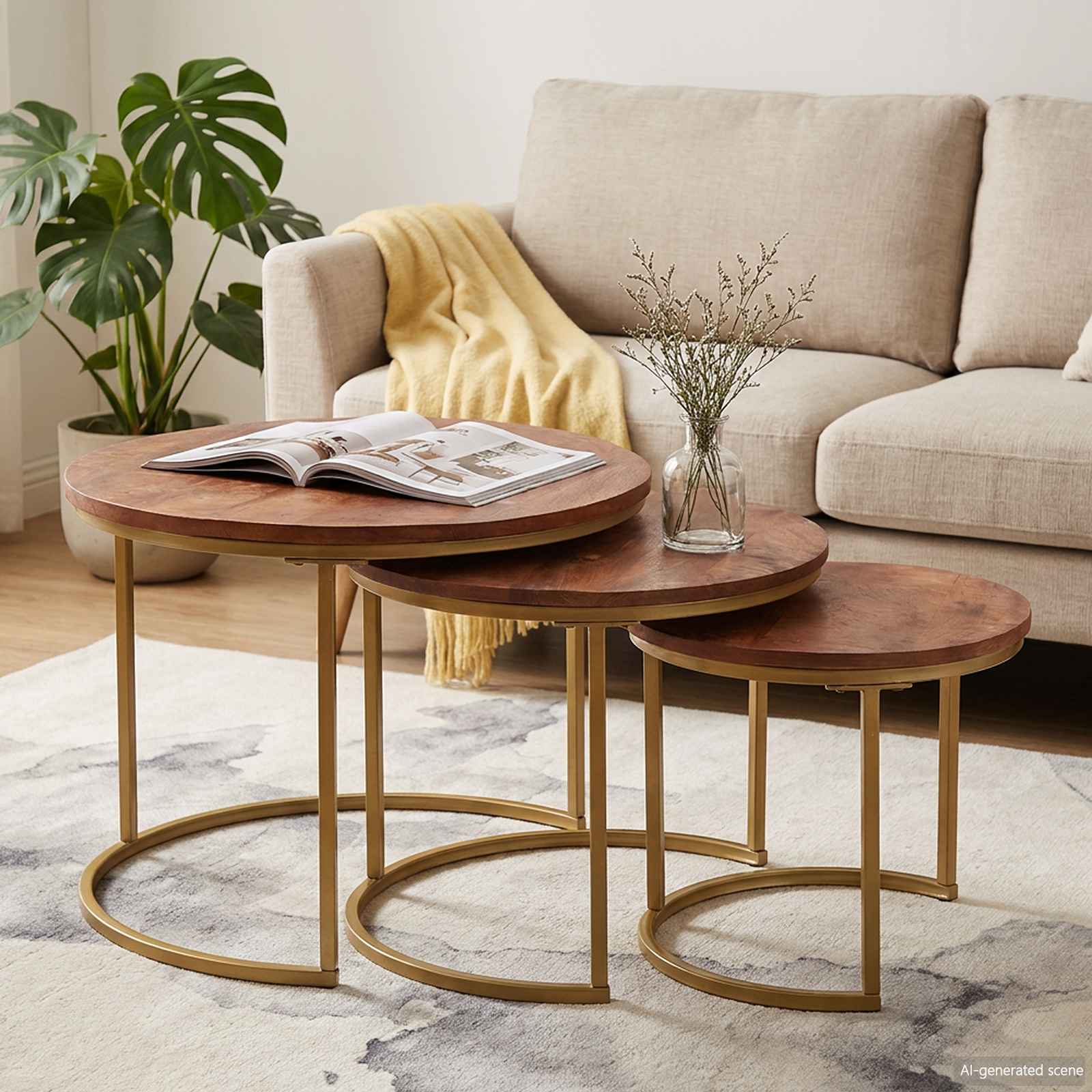Nesting-Couchtische 3 pcs Honigbraun Solid Mango Wood and Steel