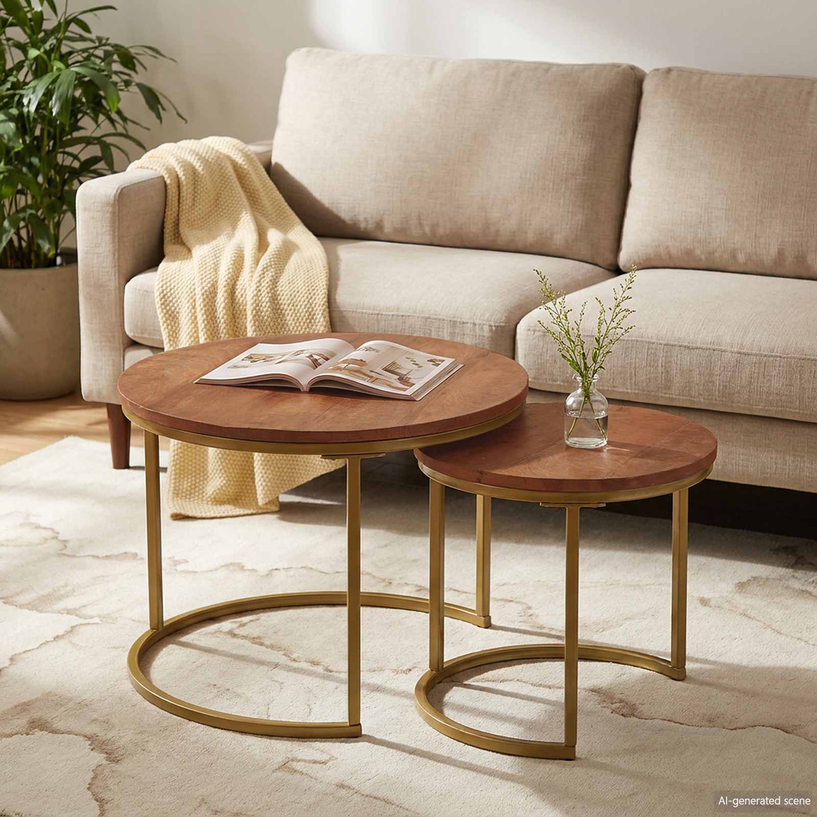 Nesting-Couchtische 2 pcs Honigbraun Solid Mango Wood and Steel