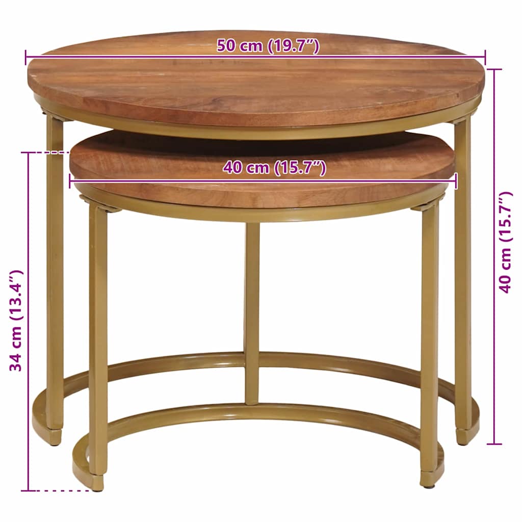 Nesting-Couchtische 2 pcs Honigbraun Solid Mango Wood and Steel
