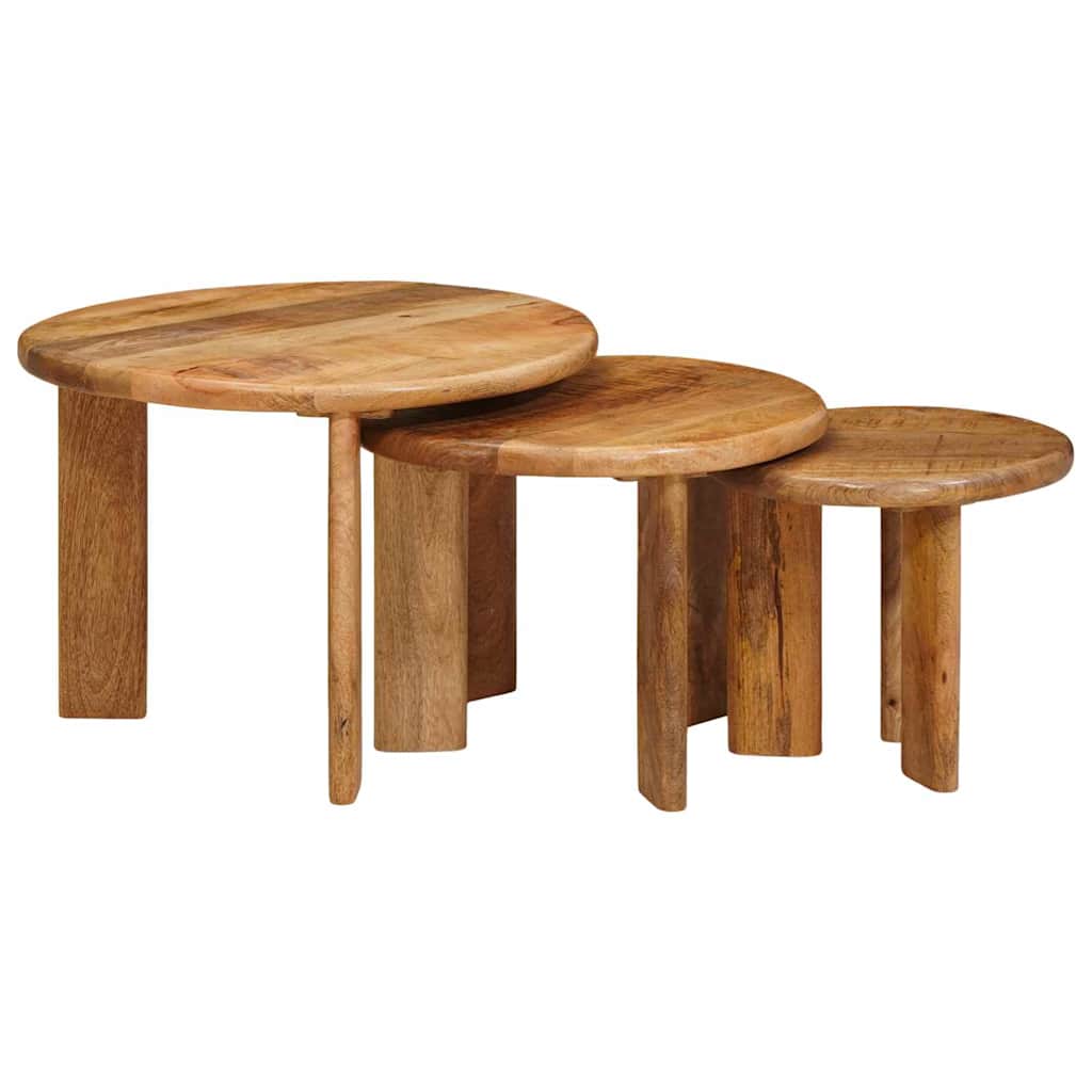 Nesting-Couchtische 3 pcs Braun Massivholz Mango