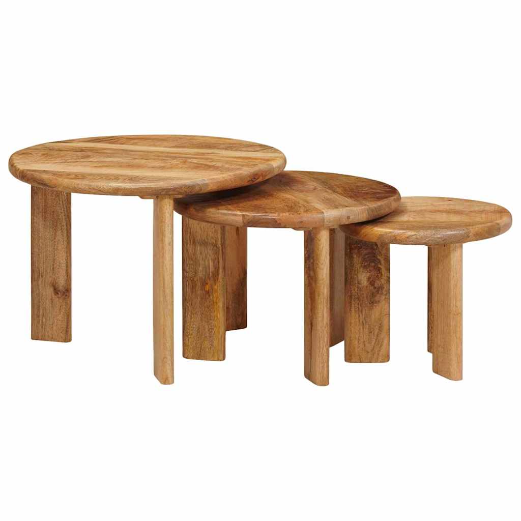 Nesting-Couchtische 3 pcs Braun Massivholz Mango