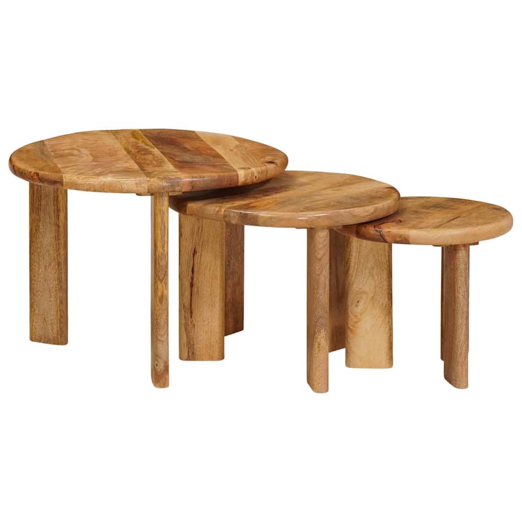 Nesting-Couchtische 3 pcs Braun Massivholz Mango