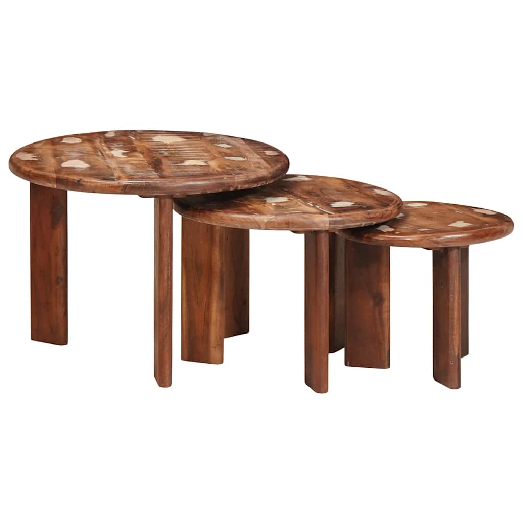Nesting-Couchtische 3 pcs Mehrfarbig Massives Altholz