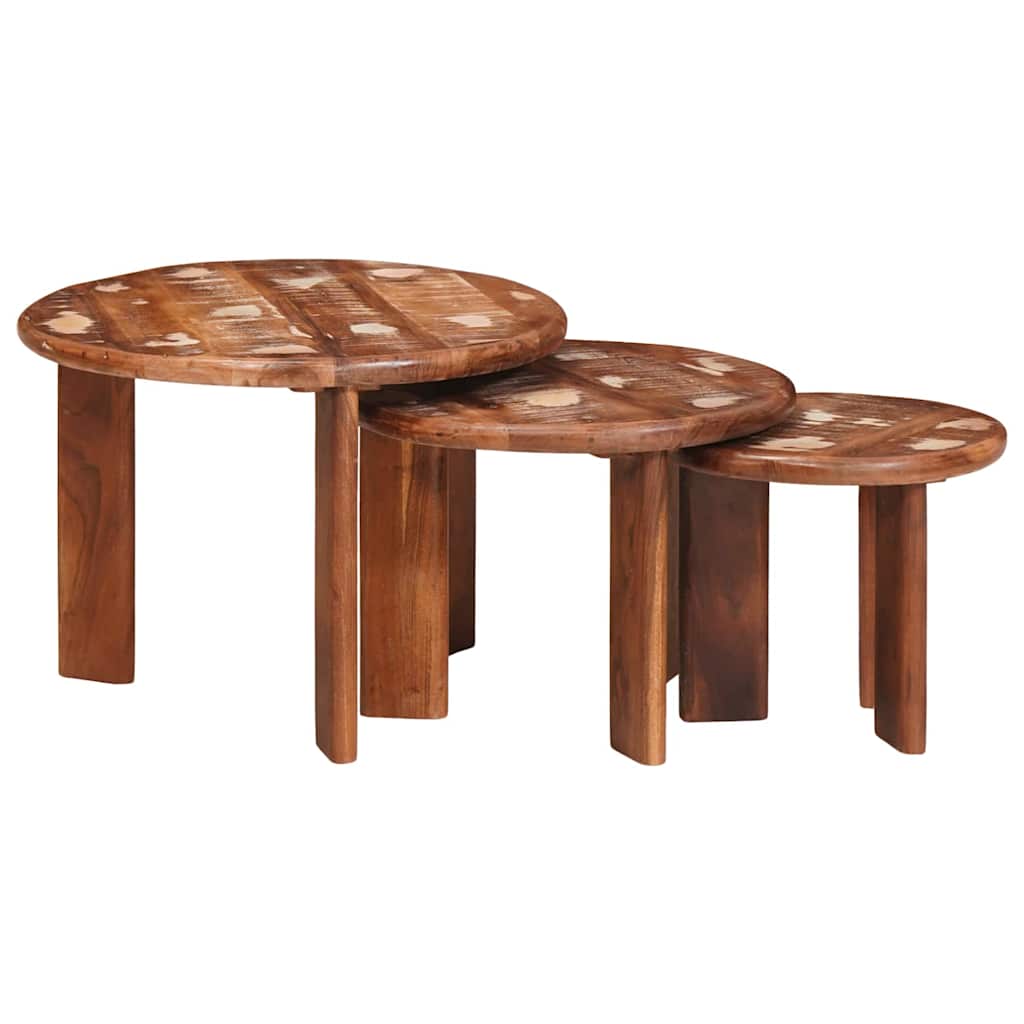 Nesting-Couchtische 3 pcs Mehrfarbig Massives Altholz